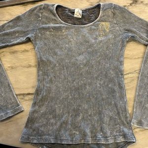 Two equestrian shirts. Grey logo/waffle material & lace; noble horseshoe print
